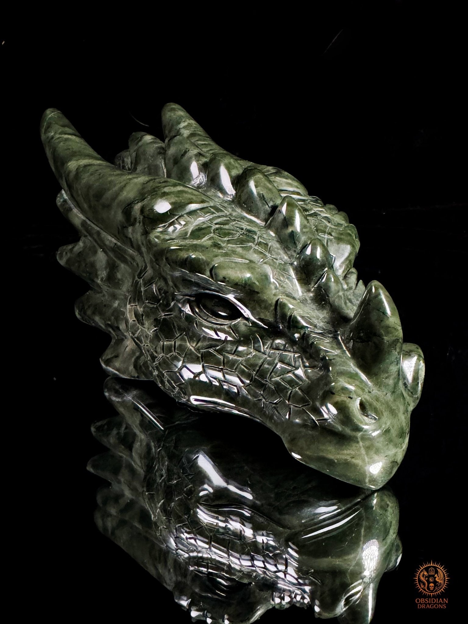 Tête de dragon en jade des neuf dragons – Souffle originel | obsidian dragons