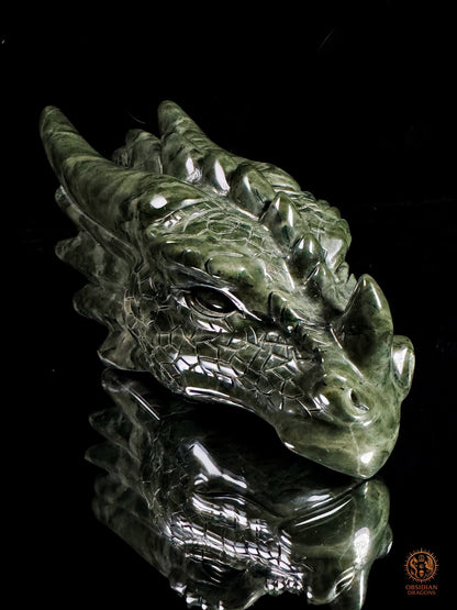 Tête de dragon en jade des neuf dragons – Souffle originel | obsidian dragons