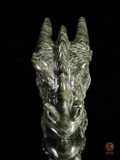 Tête de dragon en jade des neuf dragons – Souffle originel | obsidian dragons