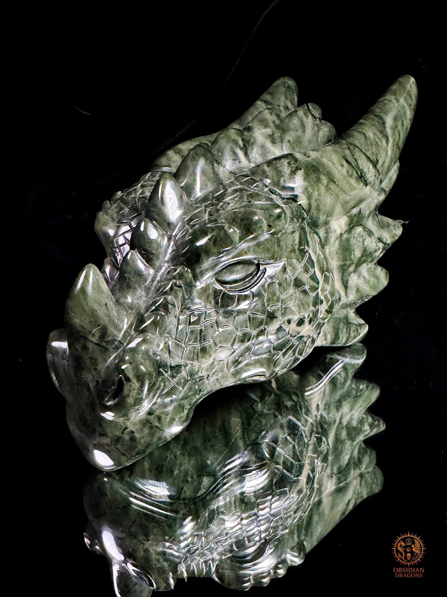 Tête de dragon en jade des neuf dragons – Souffle originel | obsidian dragons