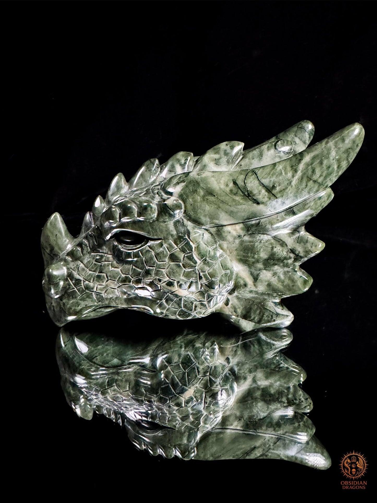 Tête de dragon en jade des neuf dragons – Souffle originel | obsidian dragons