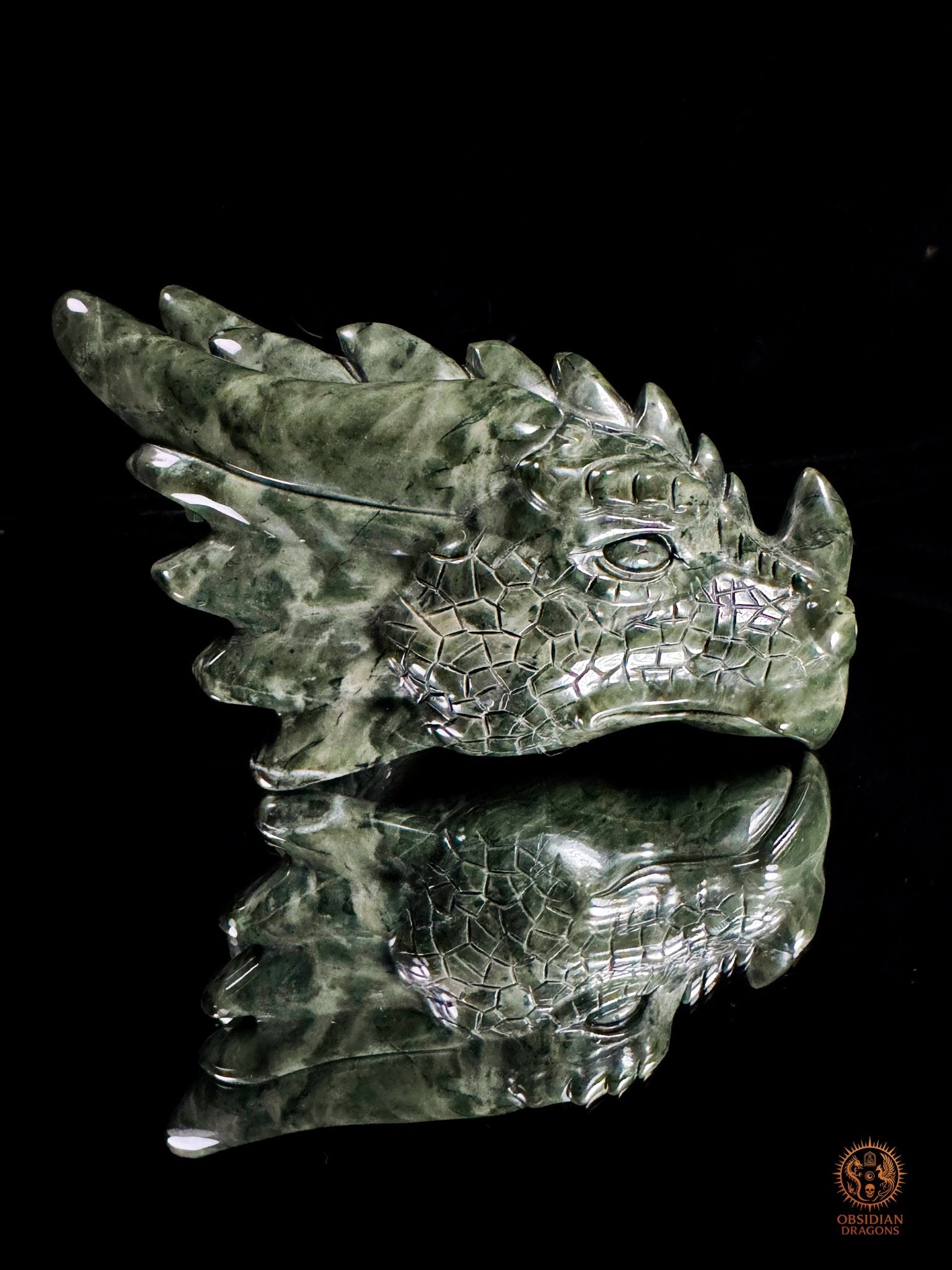 Tête de dragon en jade des neuf dragons – Souffle originel | obsidian dragons