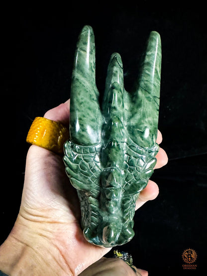 Tête de dragon en jade des neuf dragons – Souffle originel | obsidian dragons