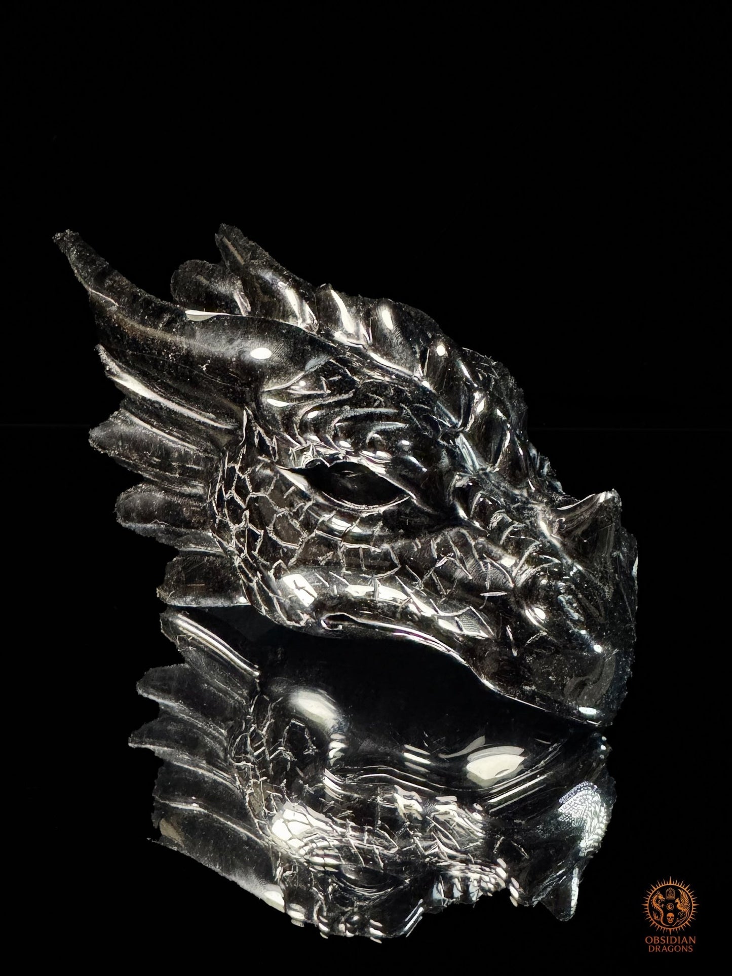 Tête de dragon en obsidienne noire – Miroir de l’esprit | obsidian dragons