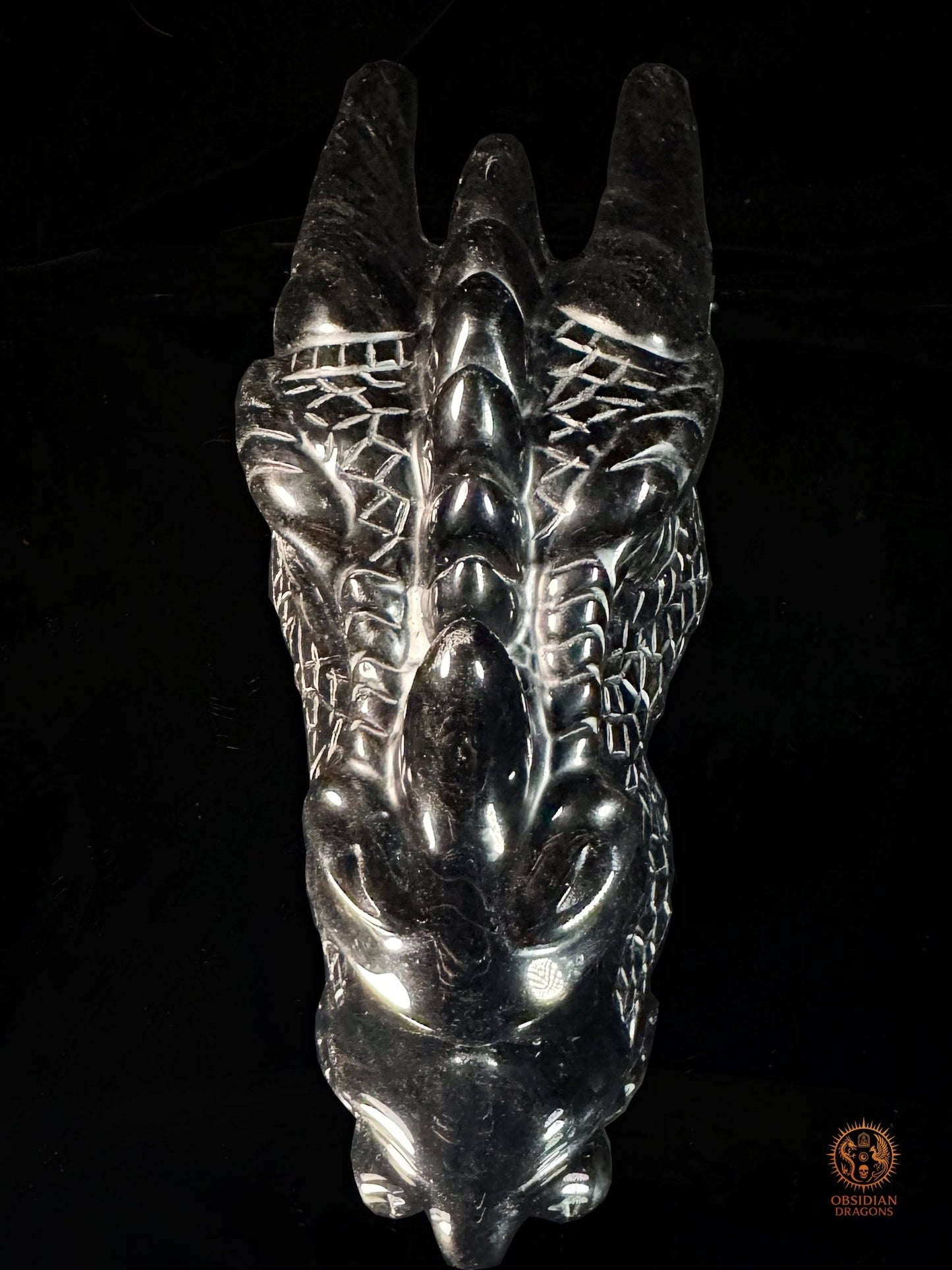 Tête de dragon en obsidienne noire – Miroir de l’esprit | obsidian dragons