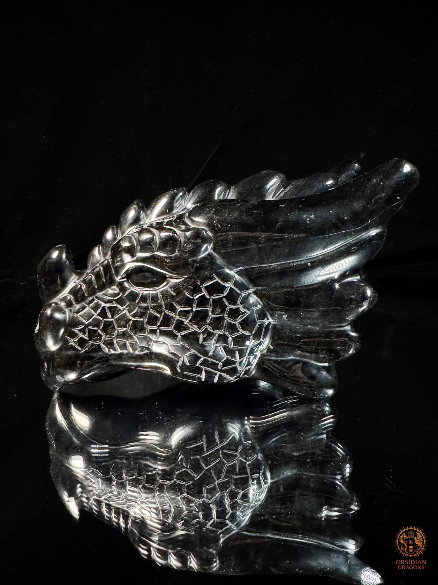 Tête de dragon en obsidienne noire – Miroir de l’esprit | obsidian dragons