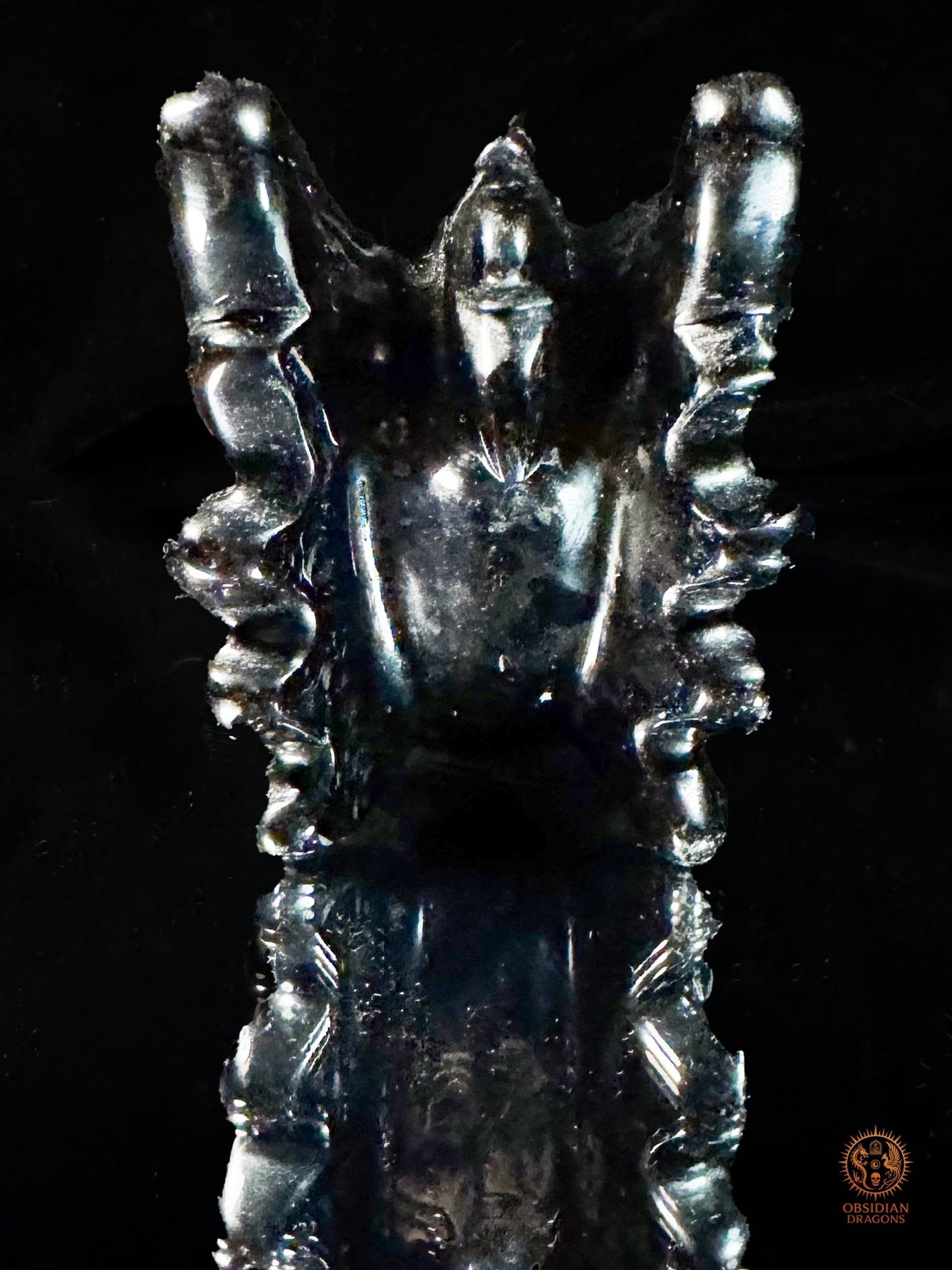 Tête de dragon en obsidienne noire – Miroir de l’esprit