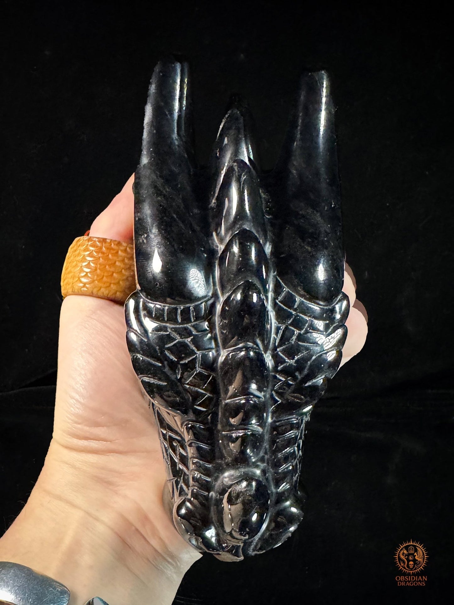 Tête de dragon en obsidienne noire – Miroir de l’esprit | obsidian dragons