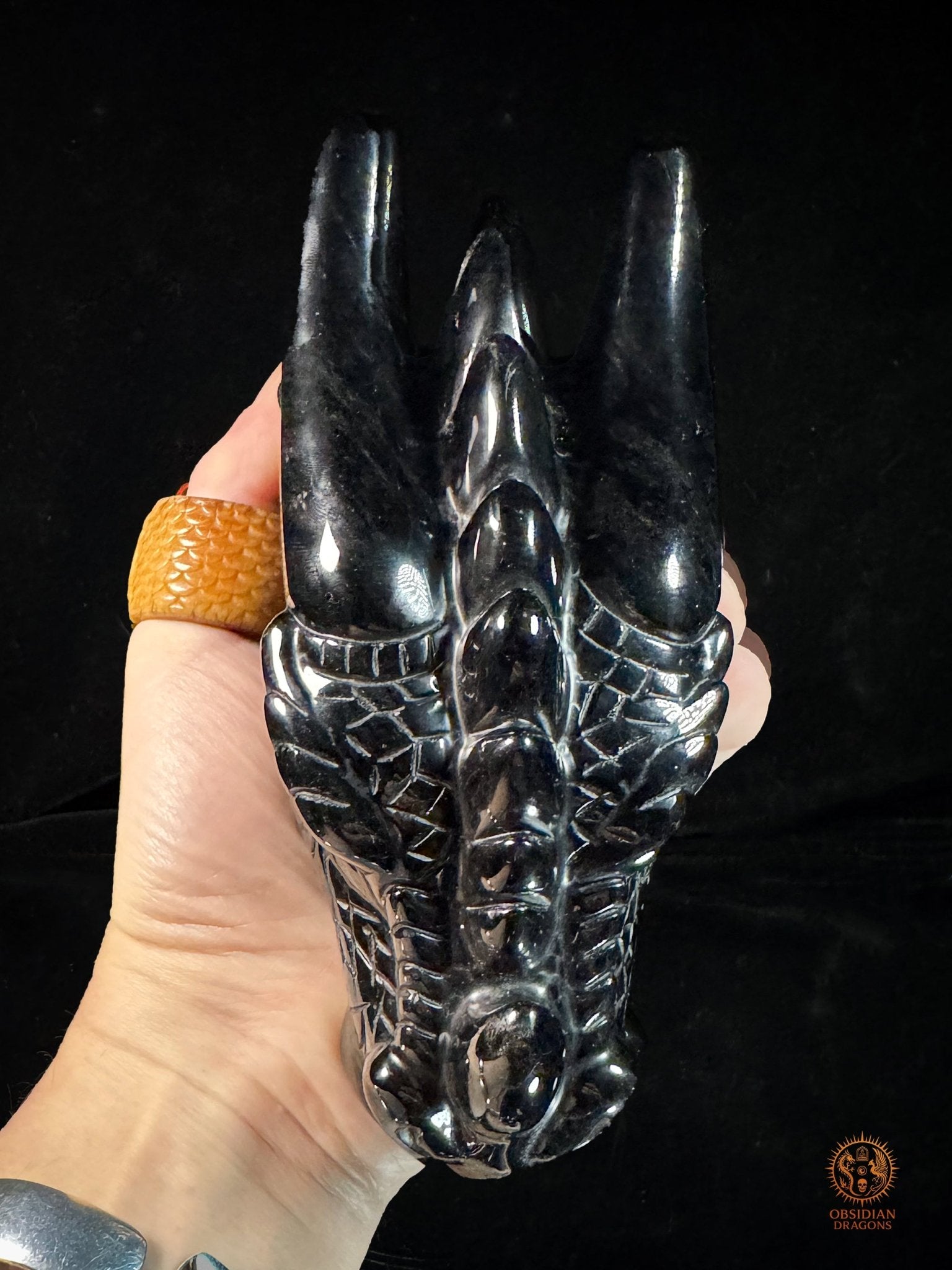 Tête de dragon en obsidienne noire – Miroir de l’esprit | obsidian dragons