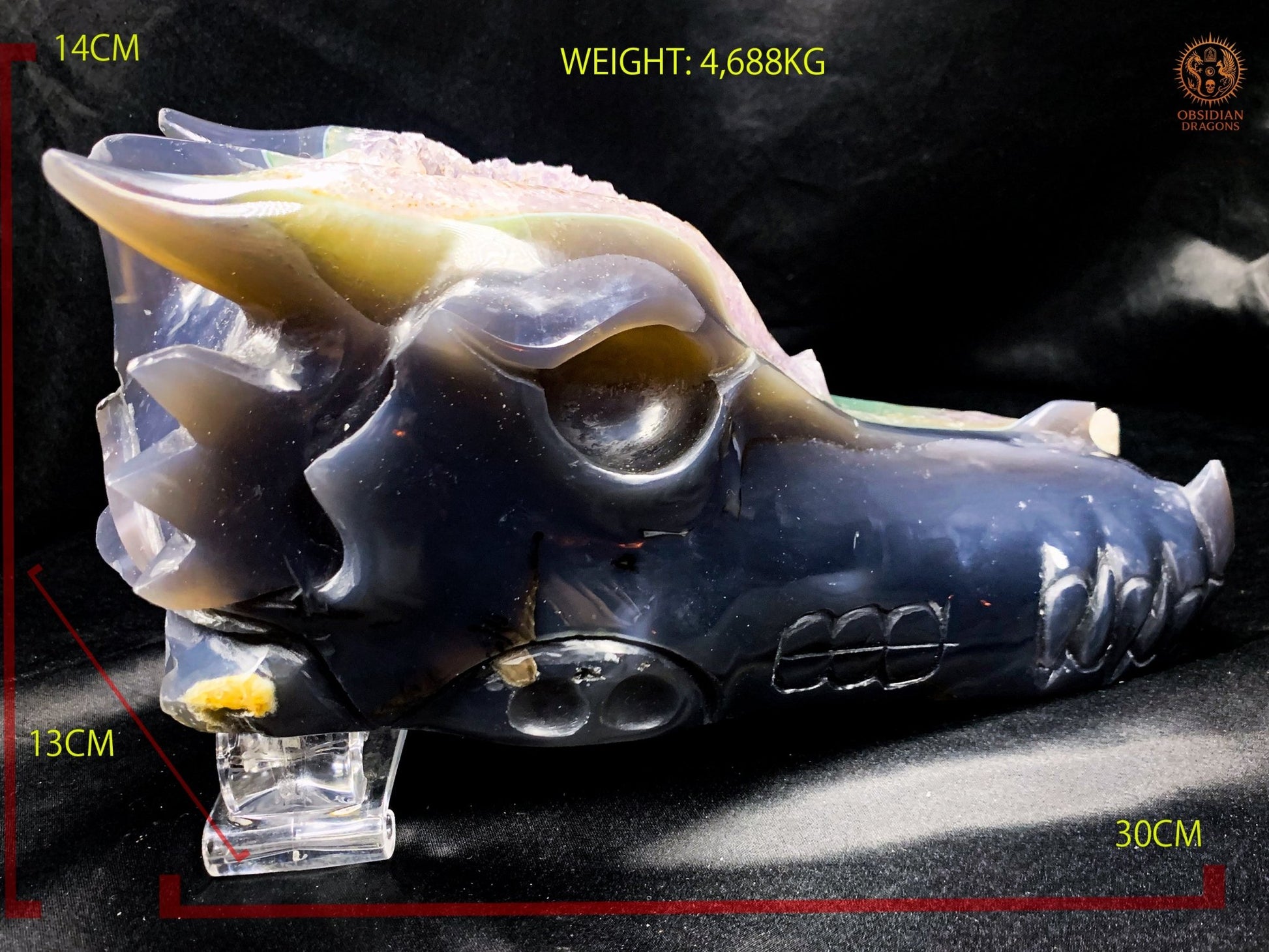 Très grand Crâne de Dragon en Géode de Quartz – Pièce rare | obsidian dragons