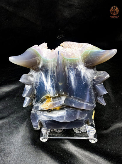 Très grand Crâne de Dragon en Géode de Quartz – Pièce rare | obsidian dragons