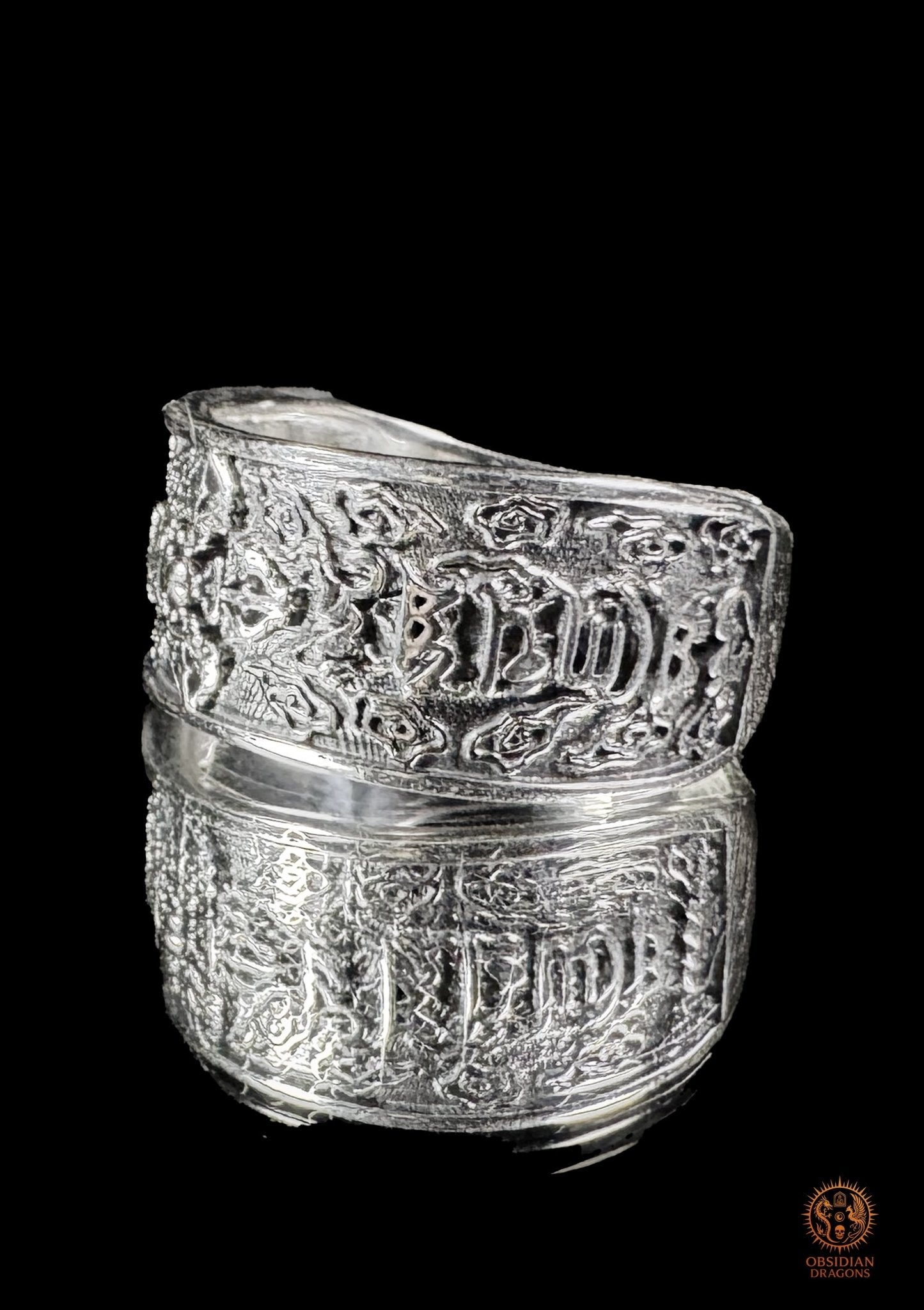 Bague bouddhiste tibétaine argent 925 – Dorje & compassion - obsidian dragons