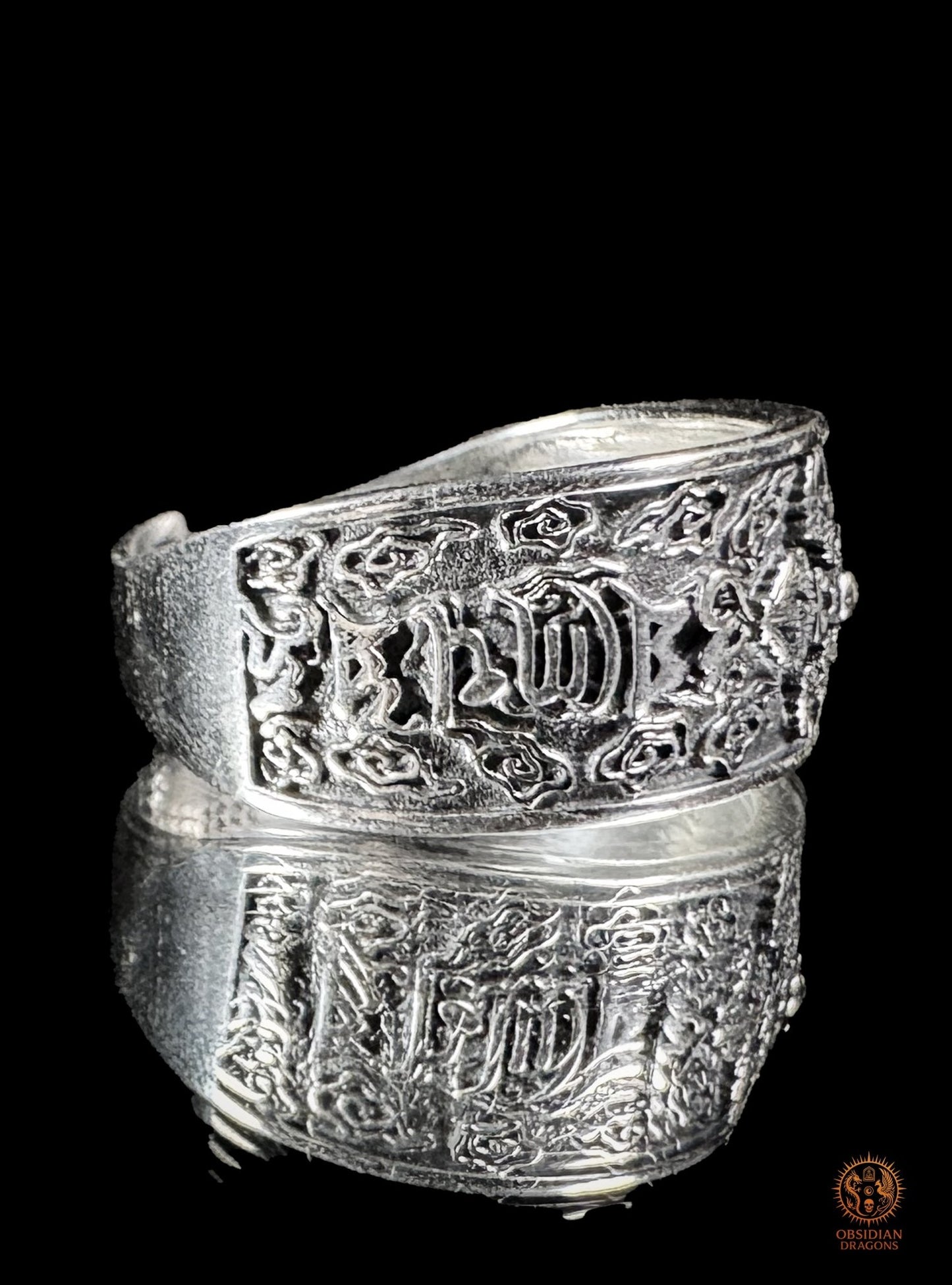 Bague bouddhiste tibétaine argent 925 – Dorje & compassion - obsidian dragons