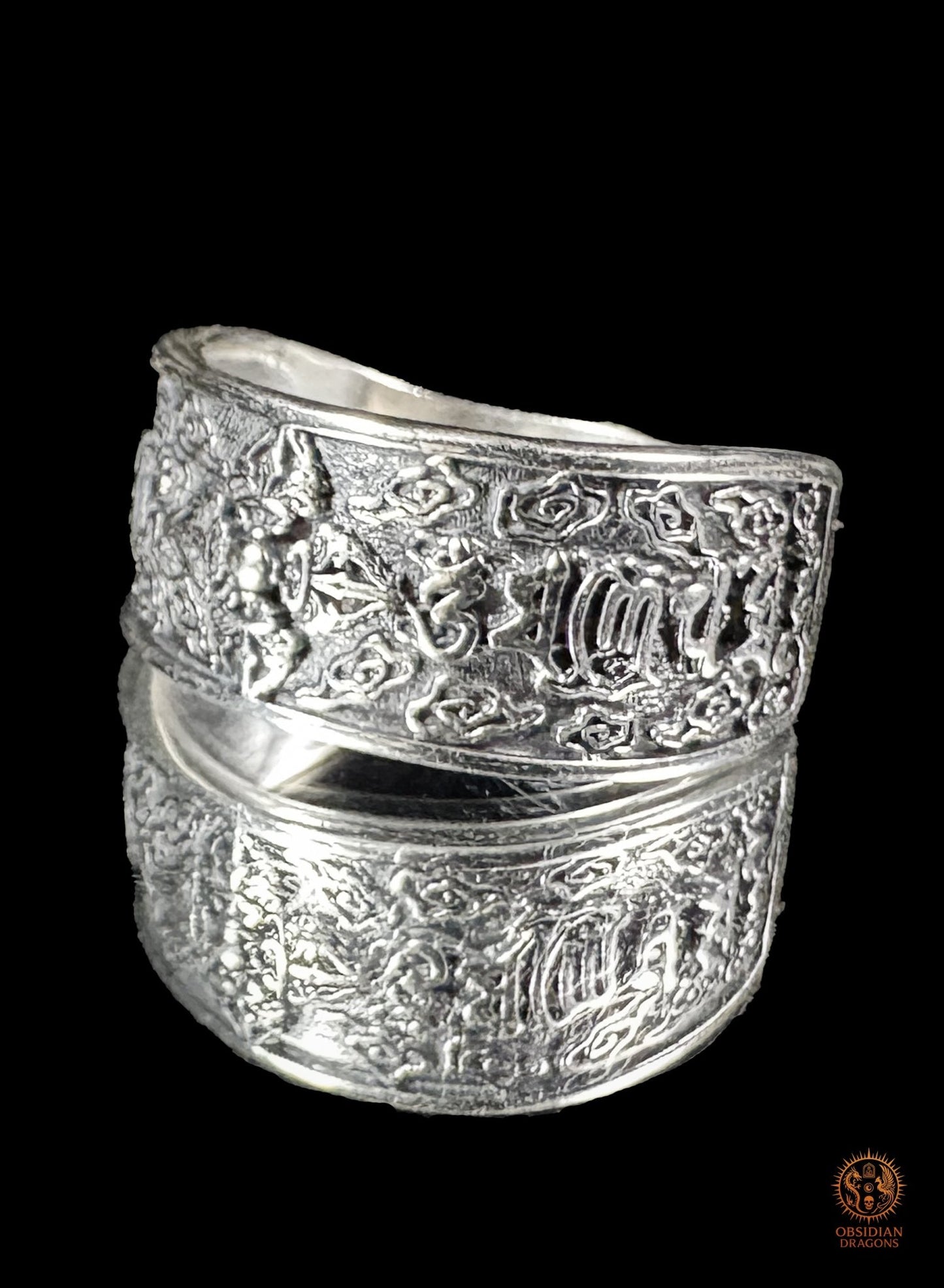 Bague bouddhiste tibétaine argent 925 – Dorje & compassion - obsidian dragons