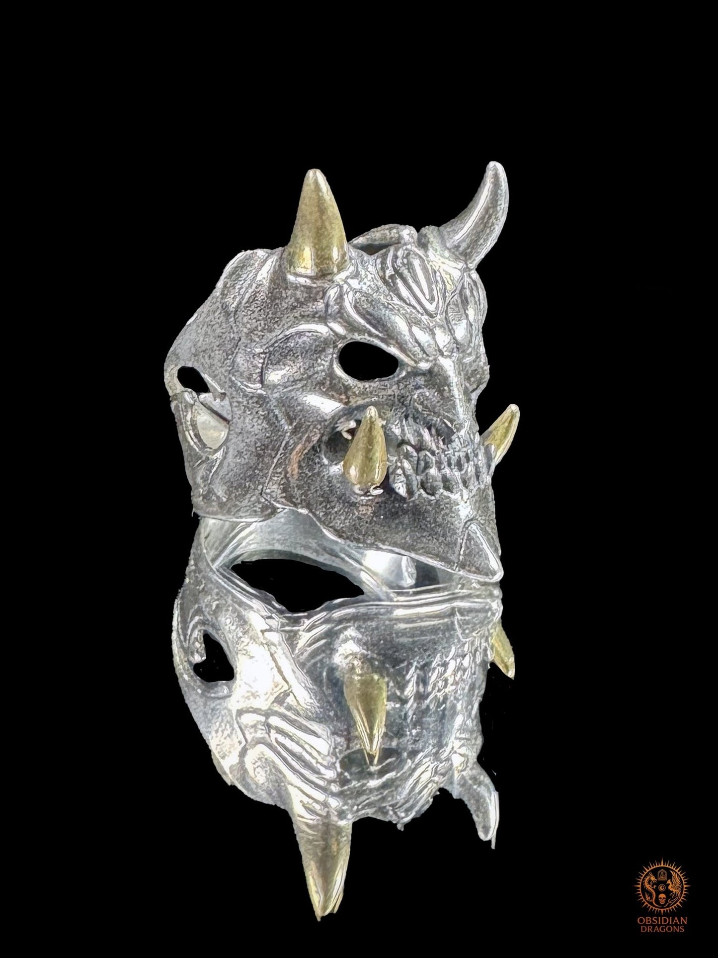 Bague démon japonais Hannya en argent 925 - obsidian dragons