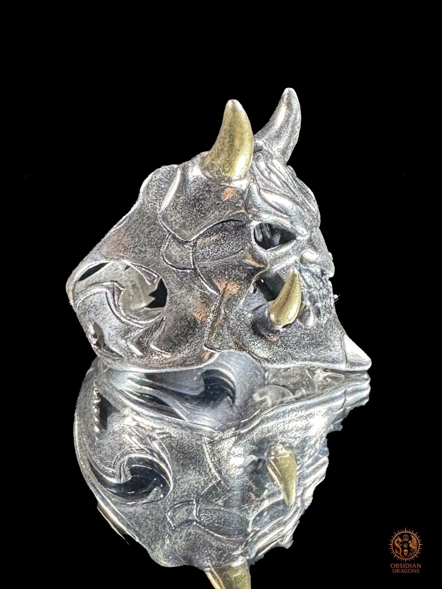 Bague démon japonais Hannya en argent 925 - obsidian dragons