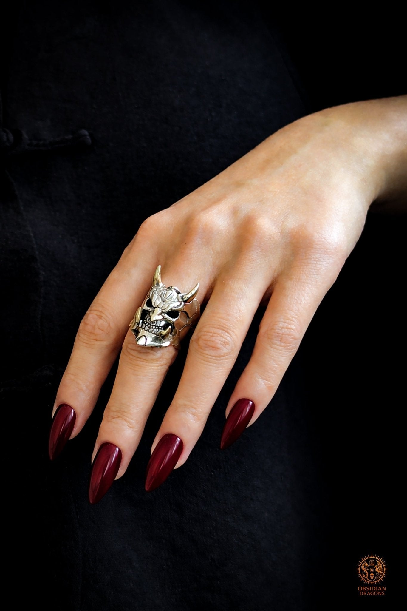Bague démon japonais Hannya en argent 925 - obsidian dragons