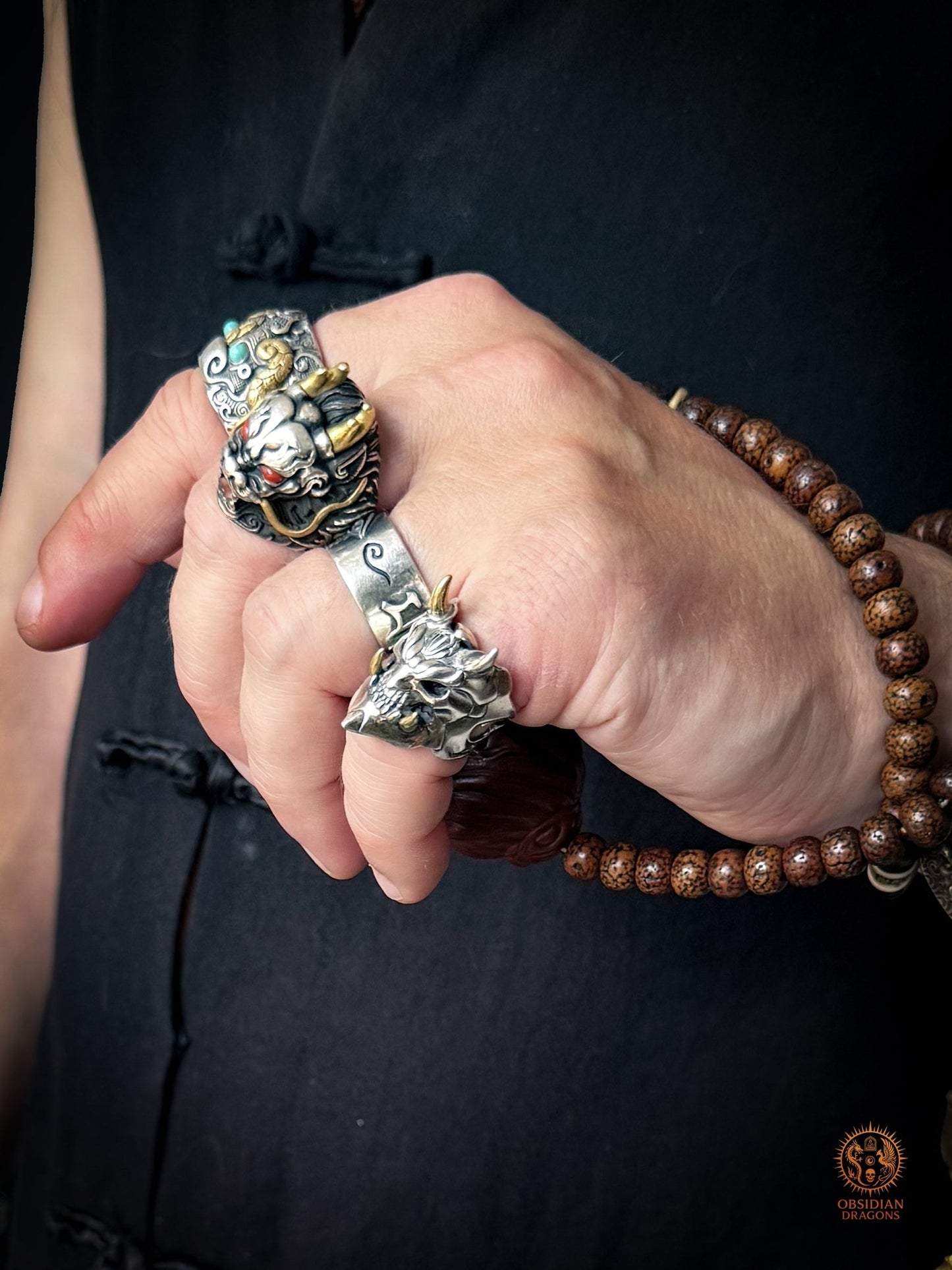 Bague démon japonais Hannya en argent 925 - obsidian dragons