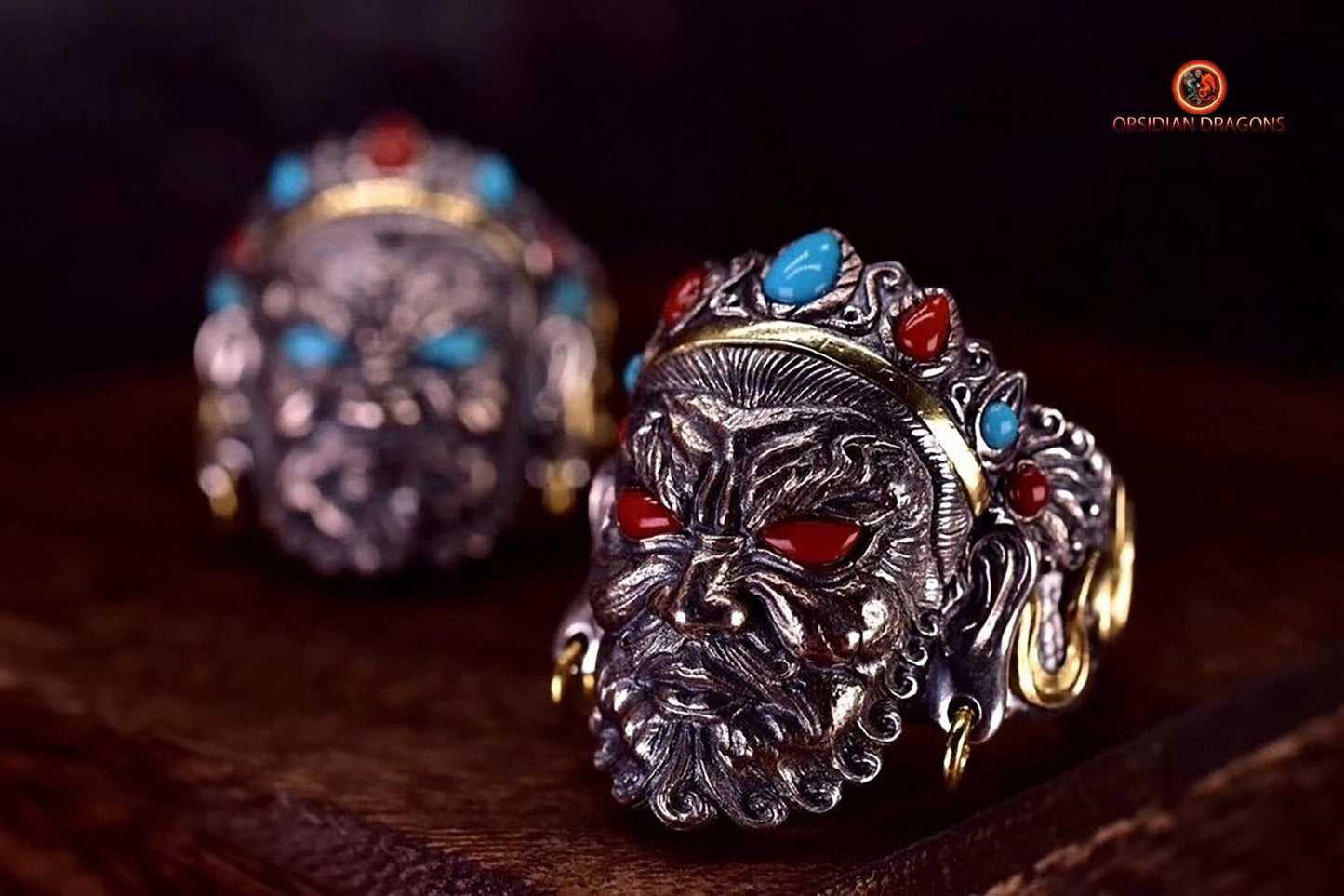 Bague bouddhiste tibétaine- Protection de Jambhala | obsidian dragons