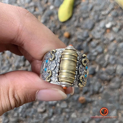 Bague tibétaine moulin à prière- Om mani padme hum | obsidian dragons