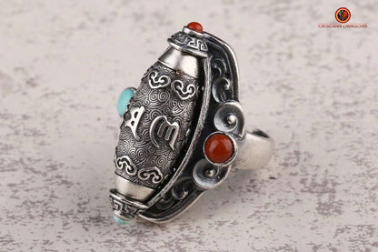 Bague moulin à prière tibétain- Argent 925 | obsidian dragons