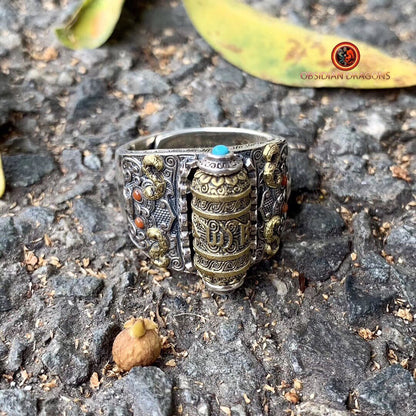 Bague tibétaine moulin à prière- Om mani padme hum | obsidian dragons