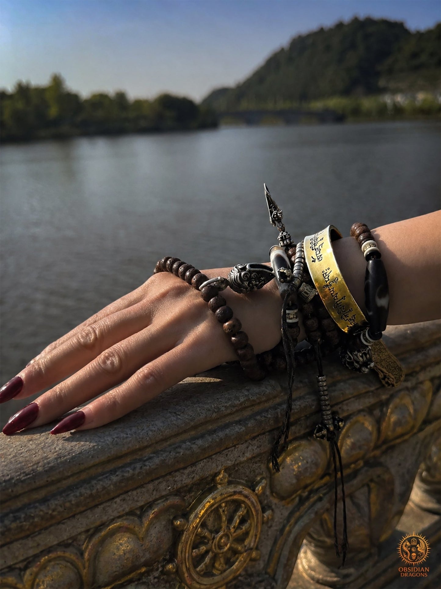 Bracelet bouddhiste en cuivre – Protection de Guru Rinpoche - obsidian dragons