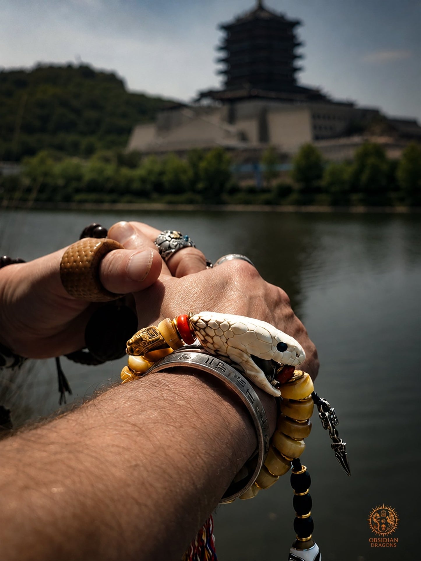 Bracelet chaman serpent - transmutation du poison en sagesse - obsidian dragons