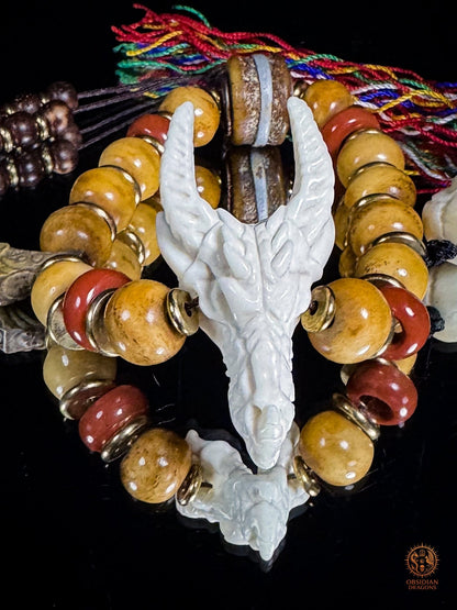 Bracelet Dragon - Bois de cerf, os, agate nan hong & DZI - obsidian dragons