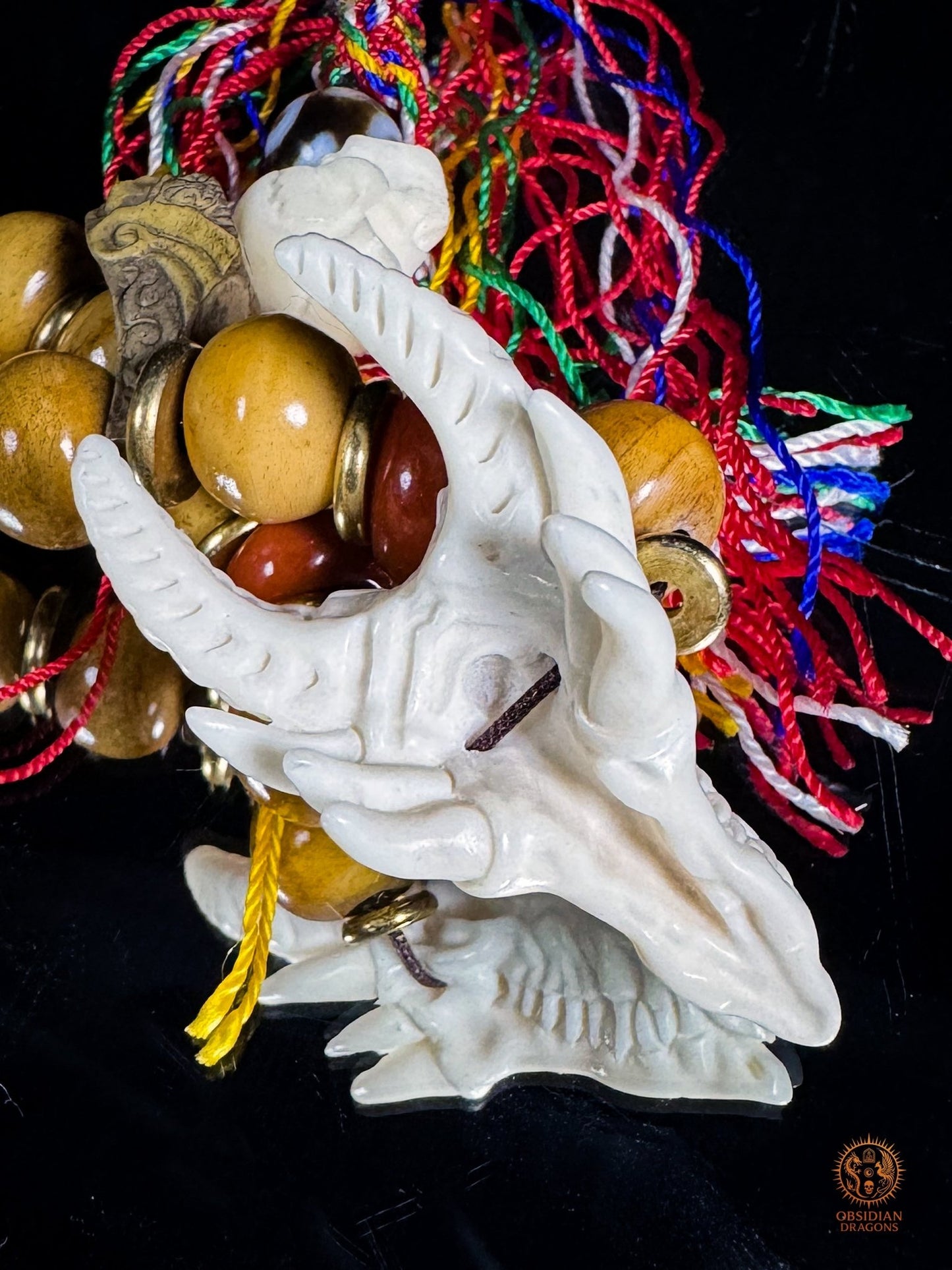 Bracelet Dragon - Bois de cerf, os, agate nan hong & DZI - obsidian dragons
