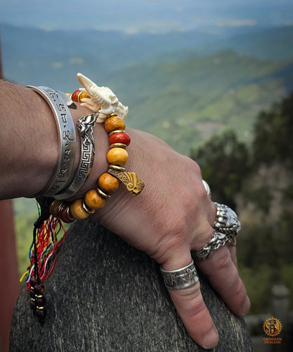 Bracelet Dragon - Bois de cerf, os, agate nan hong & DZI - obsidian dragons