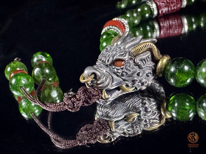 Bracelet dragon en diopside, cinabre et perle daqi - Qiuniu - obsidian dragons