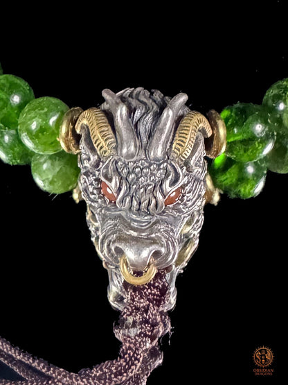 Bracelet dragon en diopside, cinabre et perle daqi - Qiuniu - obsidian dragons