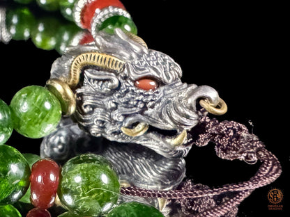 Bracelet dragon en diopside, cinabre et perle daqi - Qiuniu - obsidian dragons