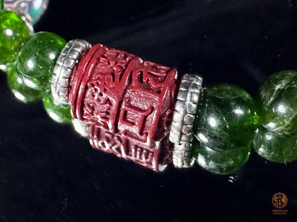 Bracelet dragon en diopside, cinabre et perle daqi - Qiuniu - obsidian dragons