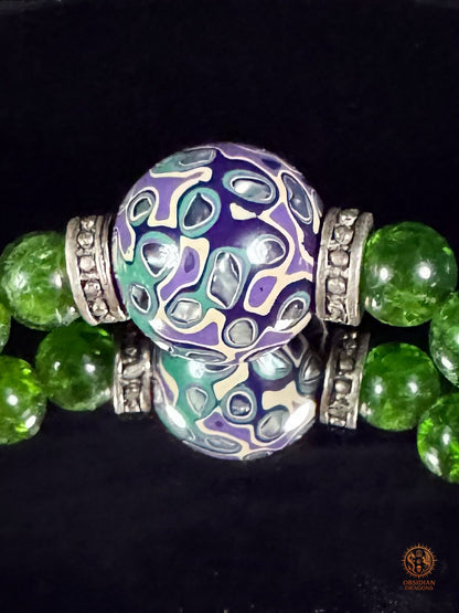 Bracelet dragon en diopside, cinabre et perle daqi - Qiuniu - obsidian dragons