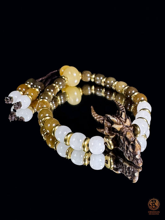 Bracelet dragon en jade néphrite naturel - Mala de poignet - obsidian dragons