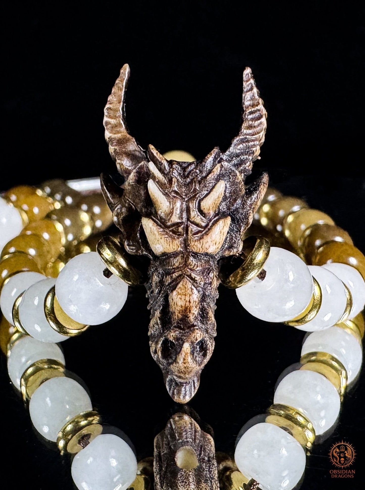 Bracelet dragon en jade néphrite naturel - Mala de poignet - obsidian dragons