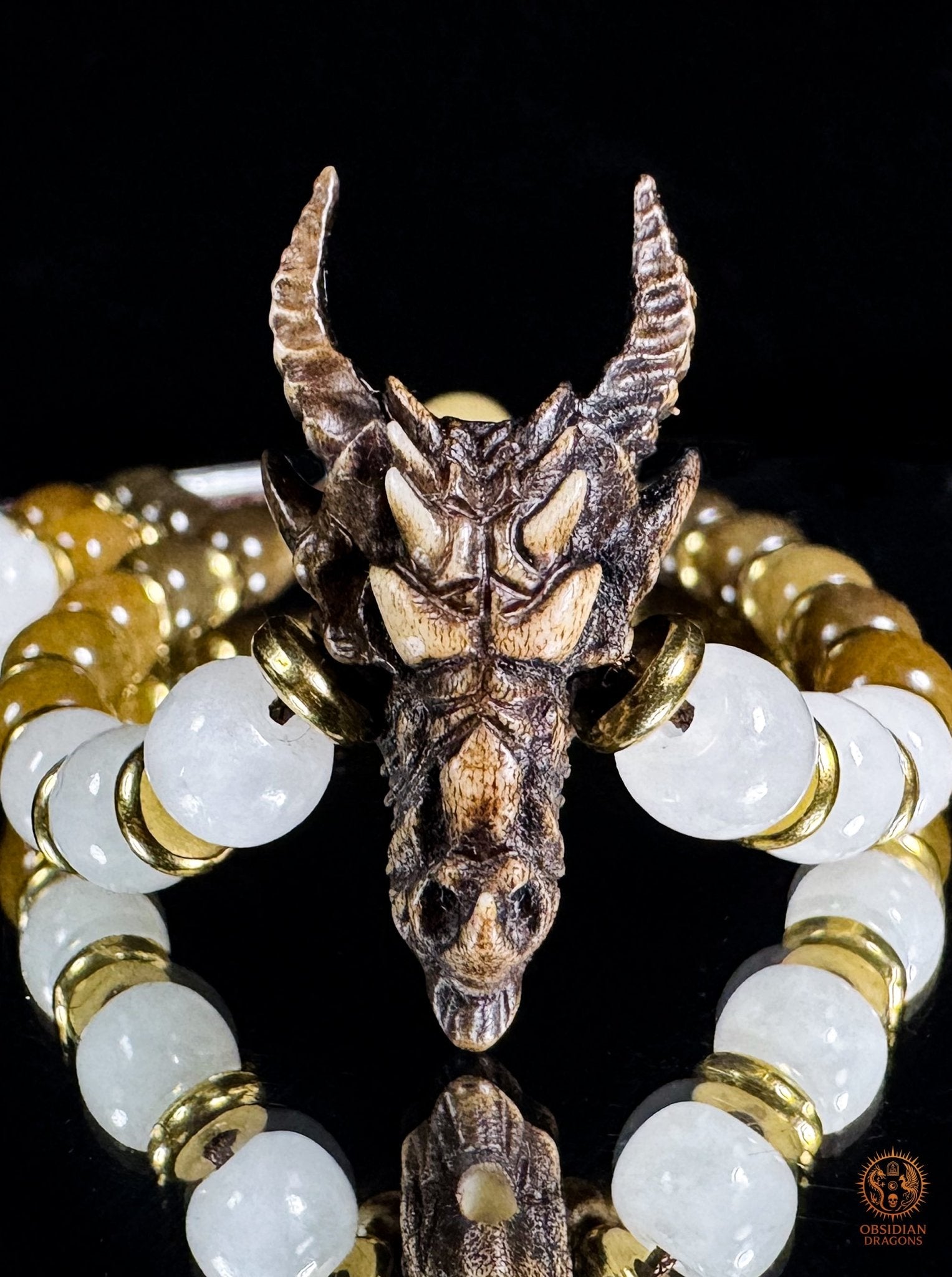Bracelet dragon en jade néphrite naturel - Mala de poignet - obsidian dragons