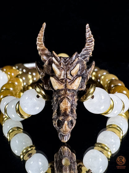 Bracelet dragon en jade néphrite naturel - Mala de poignet - obsidian dragons