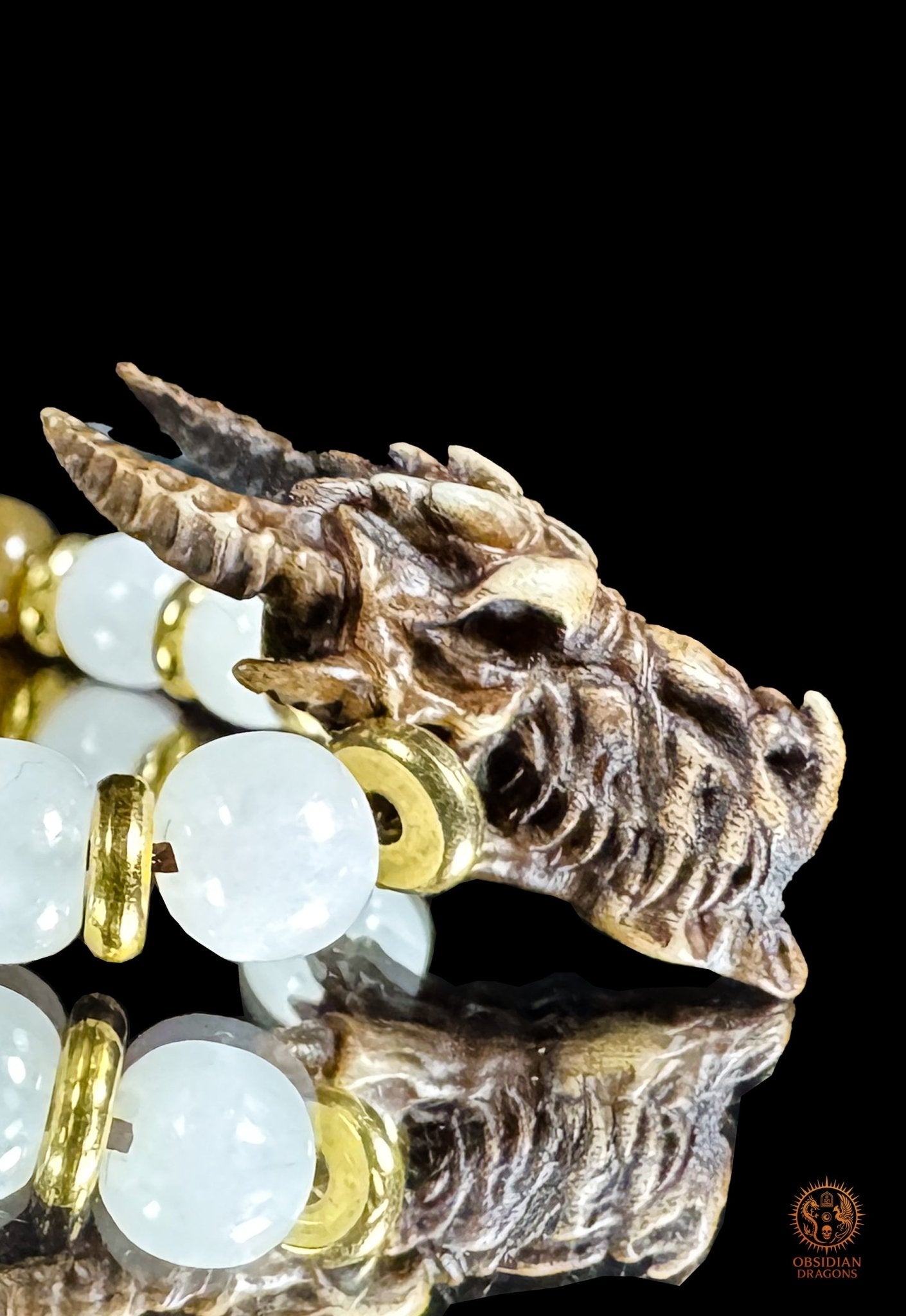 Bracelet dragon en jade néphrite naturel - Mala de poignet - obsidian dragons