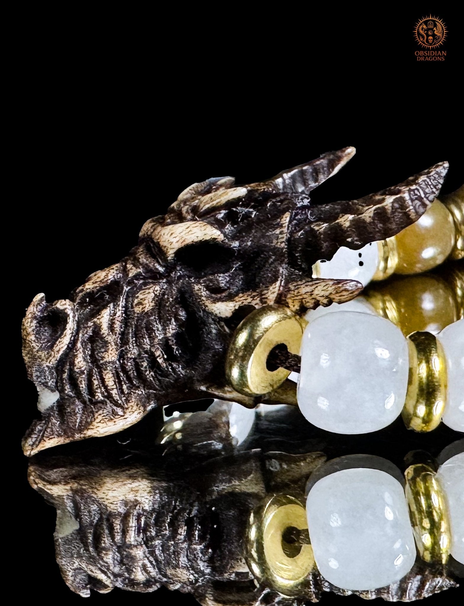 Bracelet dragon en jade néphrite naturel - Mala de poignet - obsidian dragons