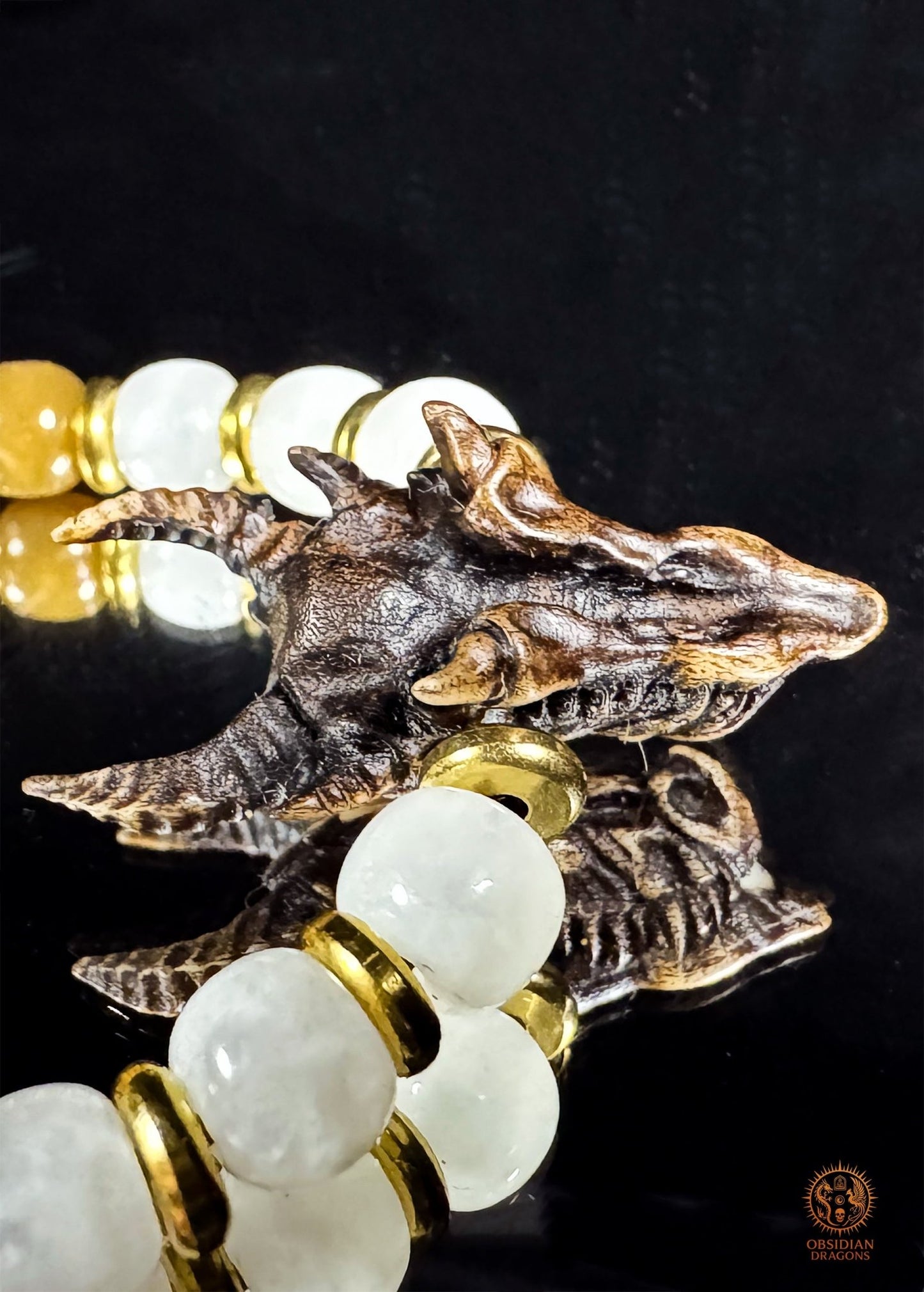 Bracelet dragon en jade néphrite naturel - Mala de poignet - obsidian dragons