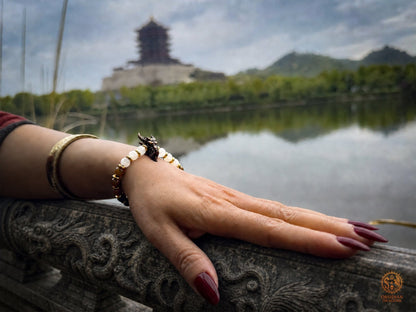 Bracelet dragon en jade néphrite naturel - Mala de poignet - obsidian dragons