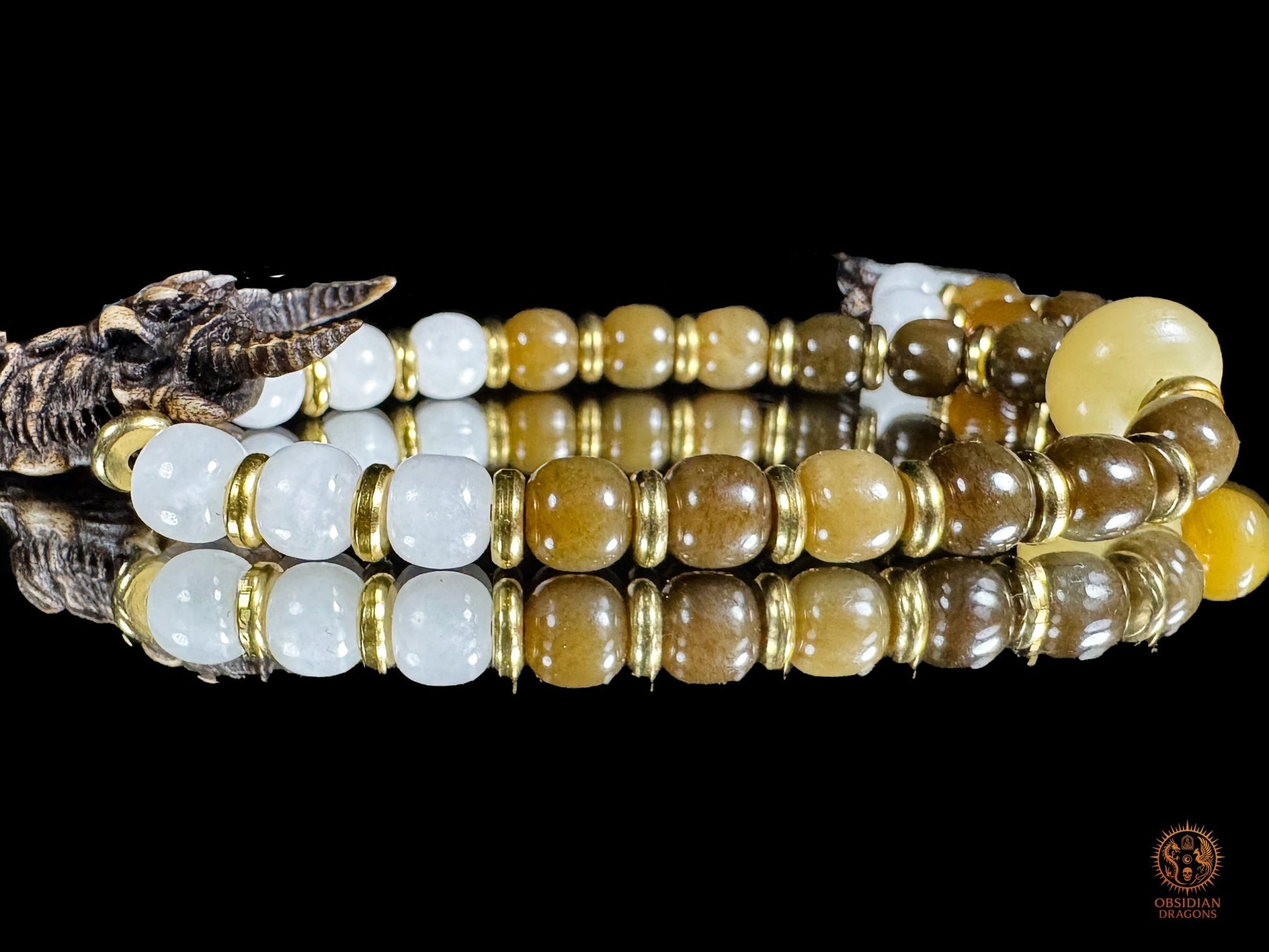 Bracelet dragon en jade néphrite naturel - Mala de poignet - obsidian dragons