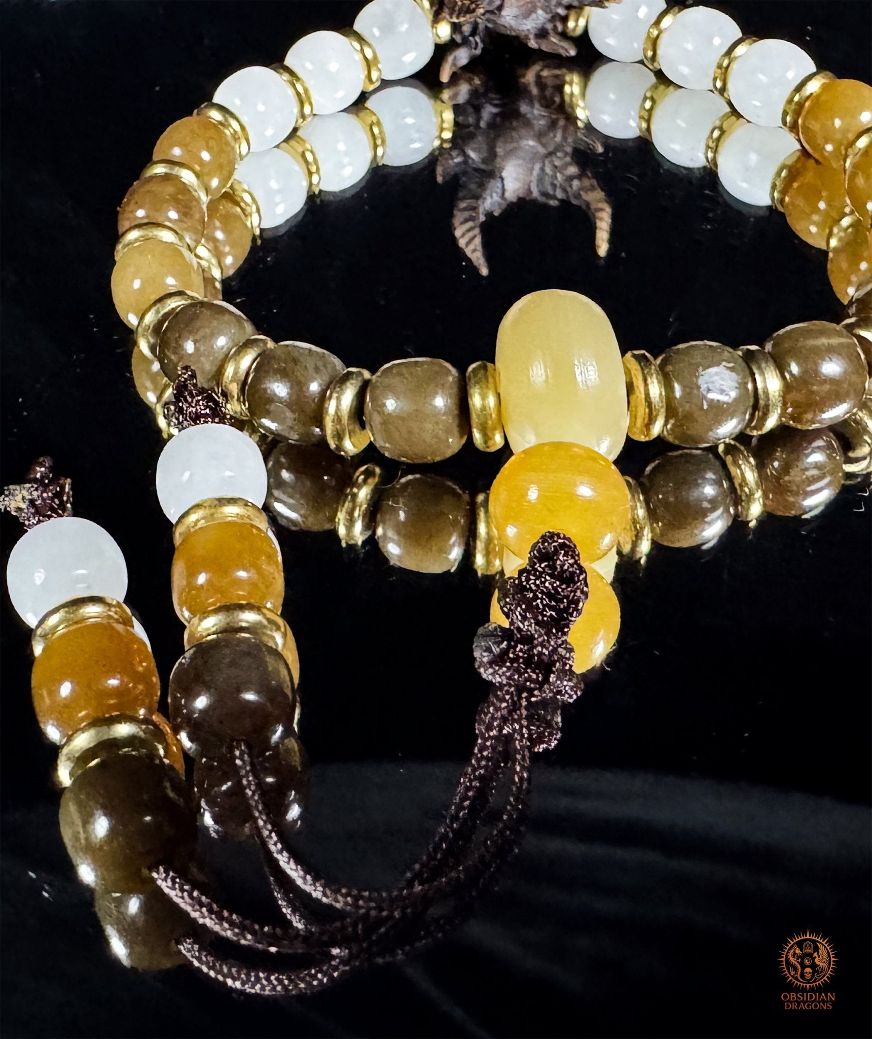 Bracelet dragon en jade néphrite naturel - Mala de poignet - obsidian dragons