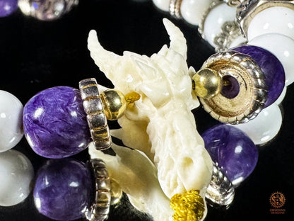 Bracelet dragon en nacre de bénitier et charoïte