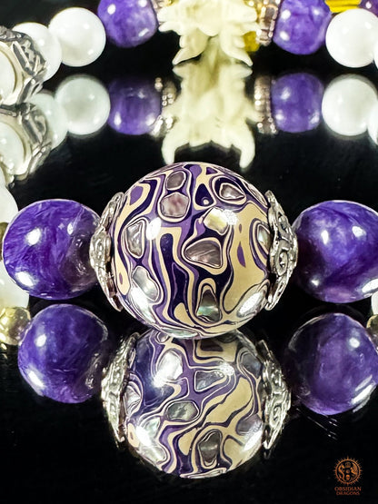 Bracelet dragon en nacre de bénitier et charoïte