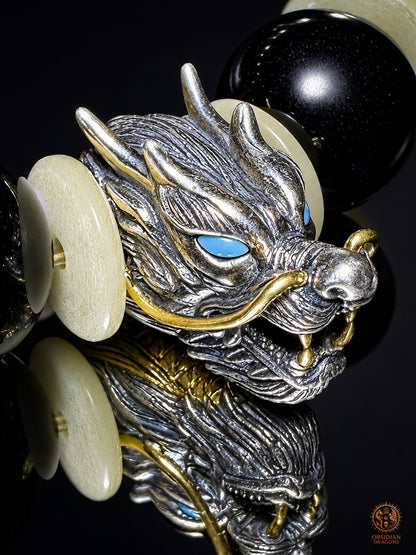 Bracelet dragon en obsidienne œil céleste - Dragon en argent
