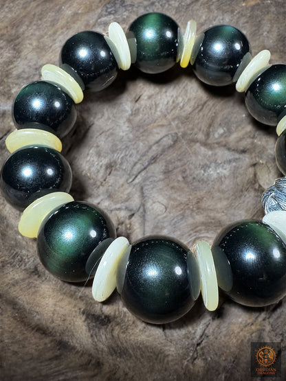 Bracelet dragon en obsidienne œil céleste - Dragon en argent
